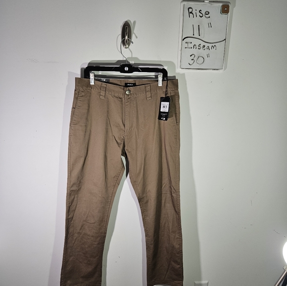 NWT Men's RVCA Straight Fit Weekend Stretch Tan Khaki Pants! $66 MSRP! - Picture 2 of 7